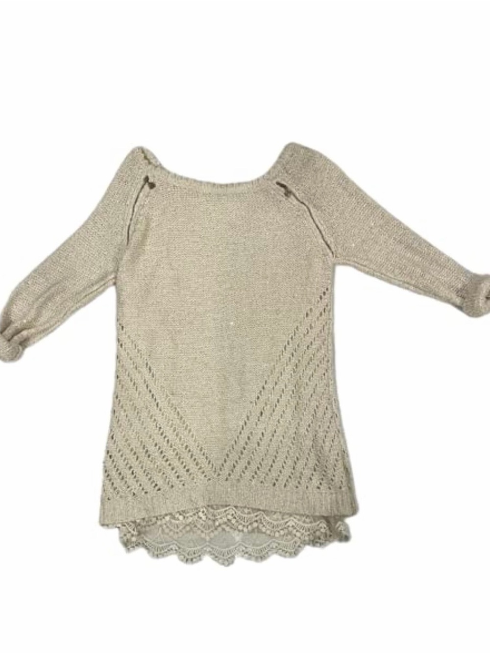 Vintage Babydoll Women's Cream Knit Lace-Hem Sweater-Size S